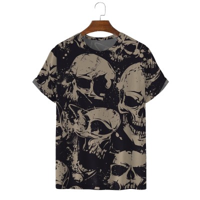 Men's Skull Print Crew Neck Short Sleeve T-Shirt