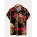 Men's Lapel Skull Flower Print Short Sleeve Polo Shirt