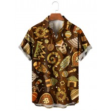 Men's Hawaiian Cartoon Hand Drawn African Long Sleeve Shirt