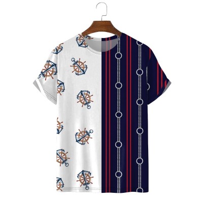 Men's Trendy Classic Nautical Stripe Print T-Shirt
